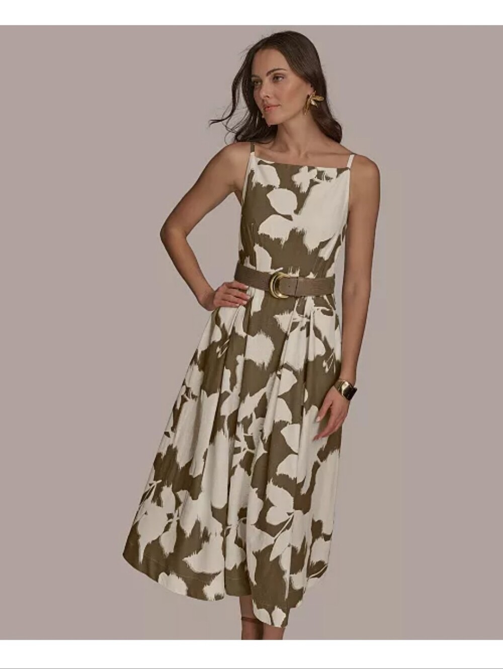 Donna Karan New York NWT Size 14 Linen Blend Floral Maxi Dress Belt $199 Flaw
